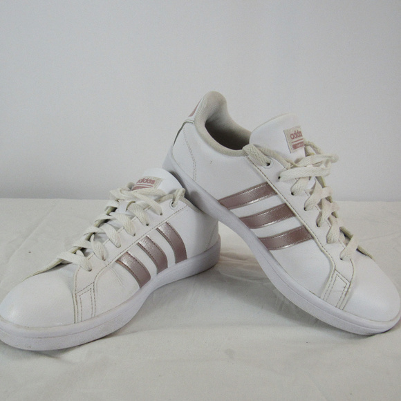 adidas white with rose gold stripes
